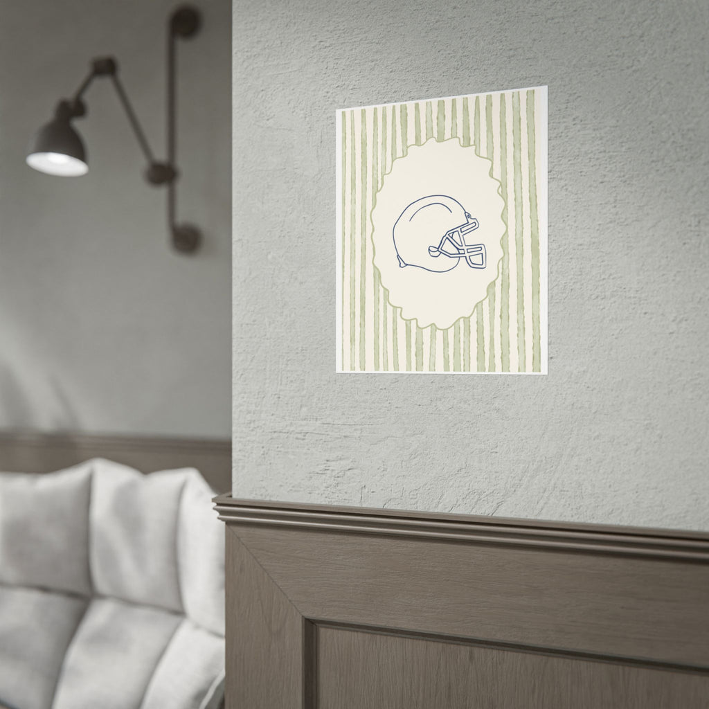 Vintage Striped Football Helmet Poster — Rolled Wall Art for Sports Fans