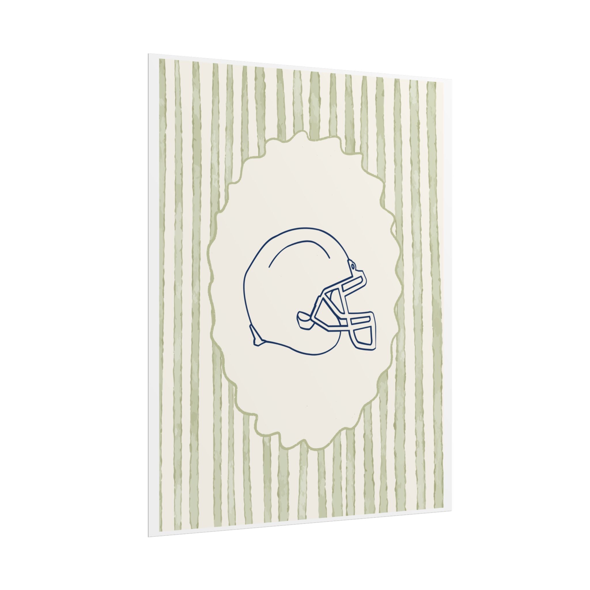 Vintage Striped Football Helmet Poster — Rolled Wall Art for Sports Fans
