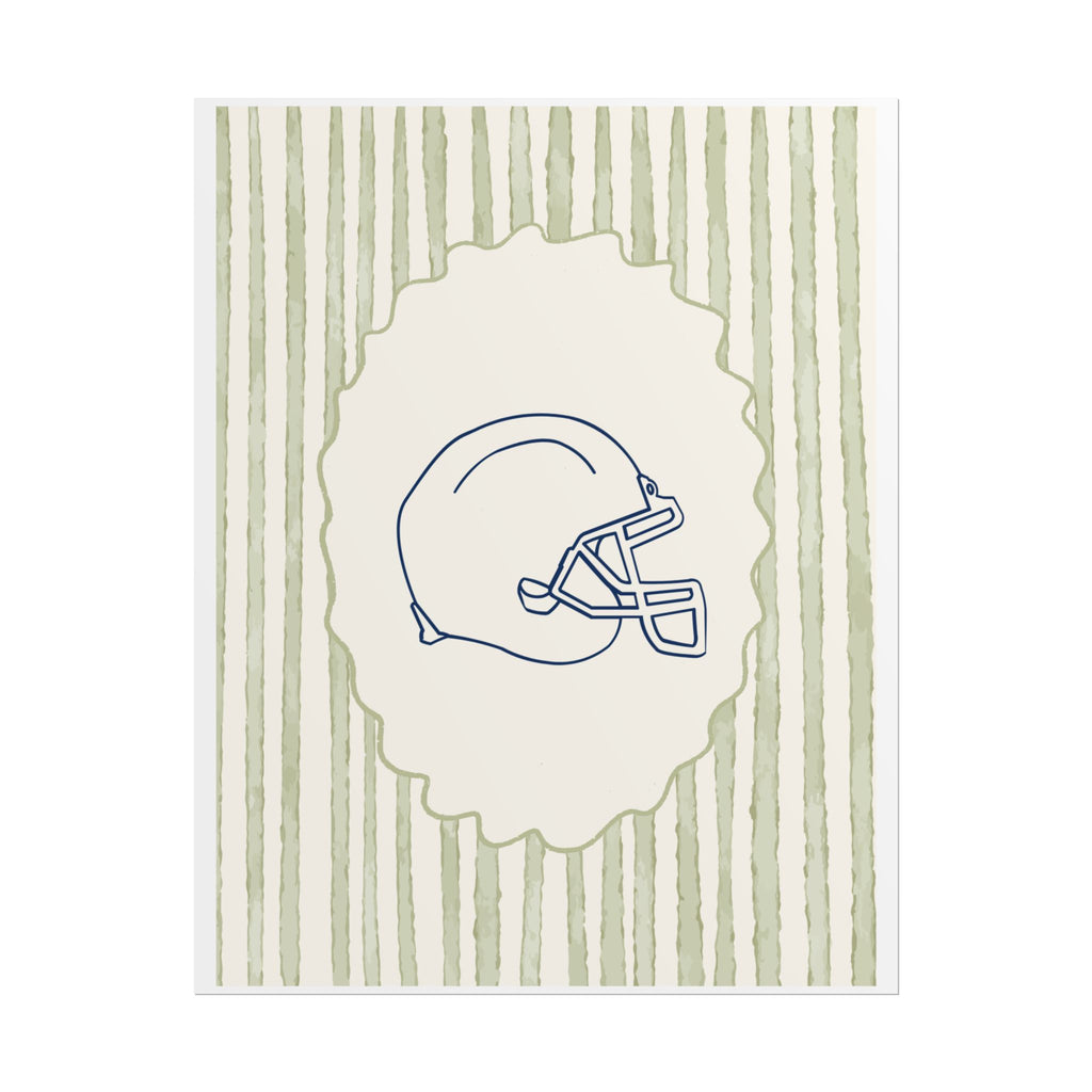 Vintage Striped Football Helmet Poster — Rolled Wall Art for Sports Fans