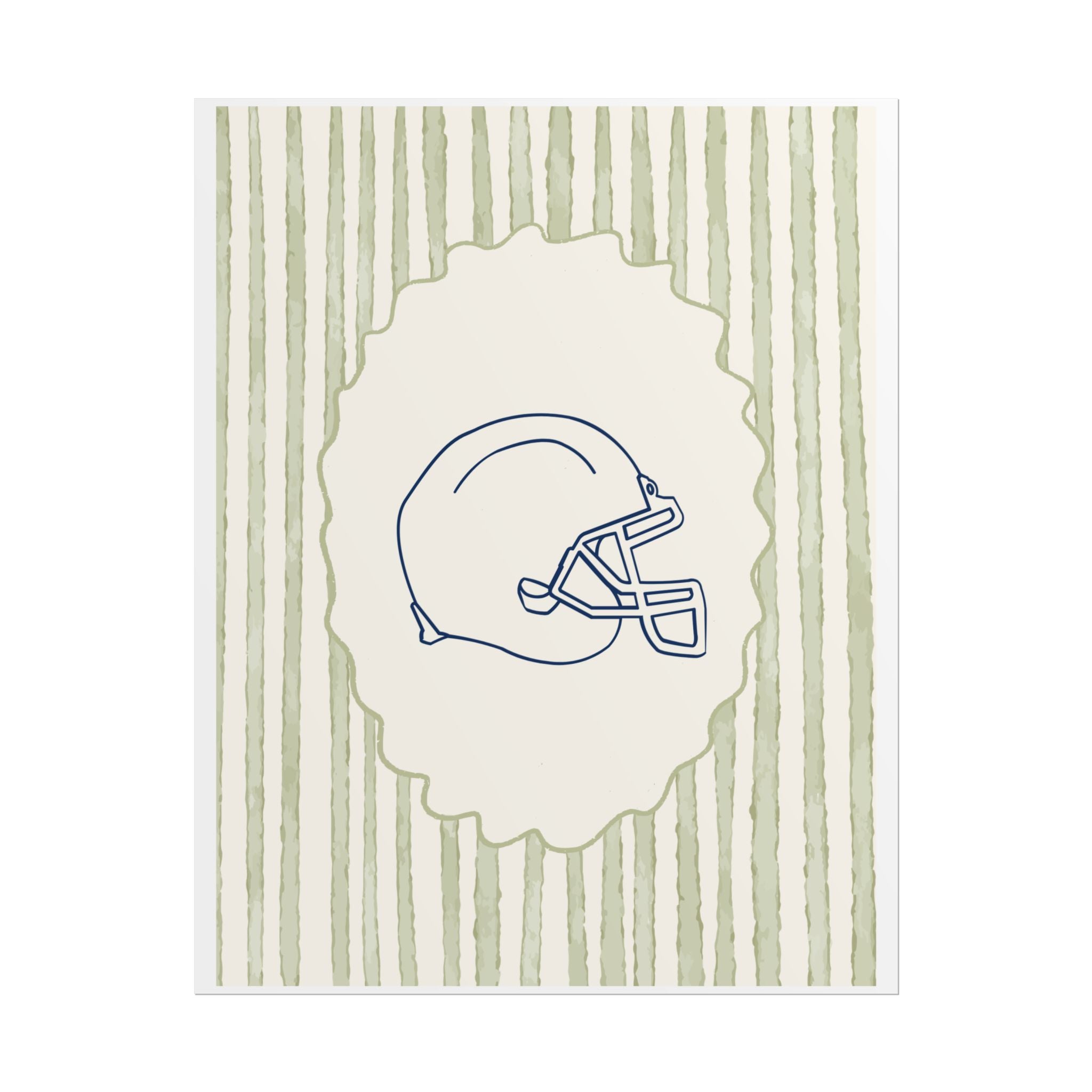 Vintage Striped Football Helmet Poster — Rolled Wall Art for Sports Fans