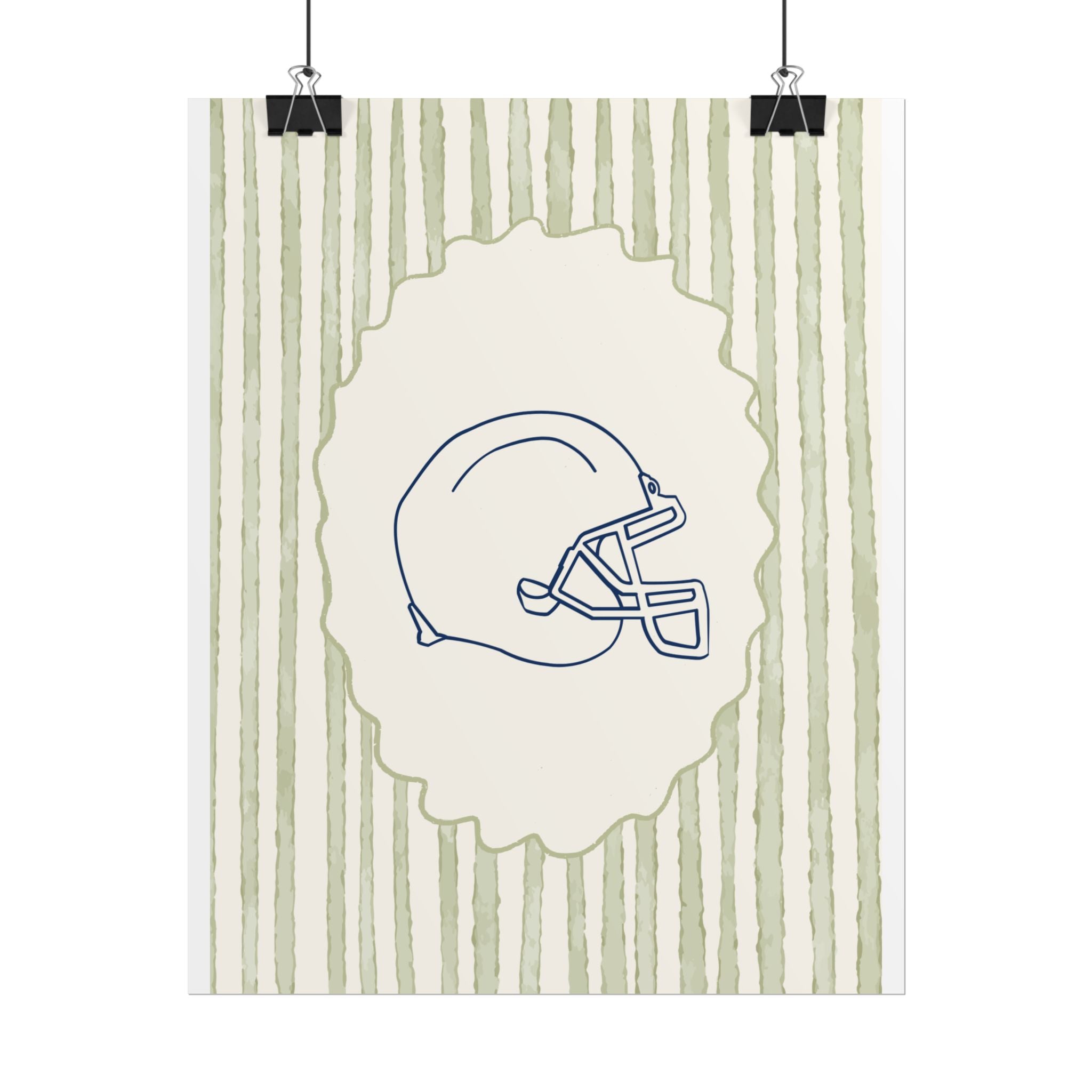 Vintage Striped Football Helmet Poster — Rolled Wall Art for Sports Fans