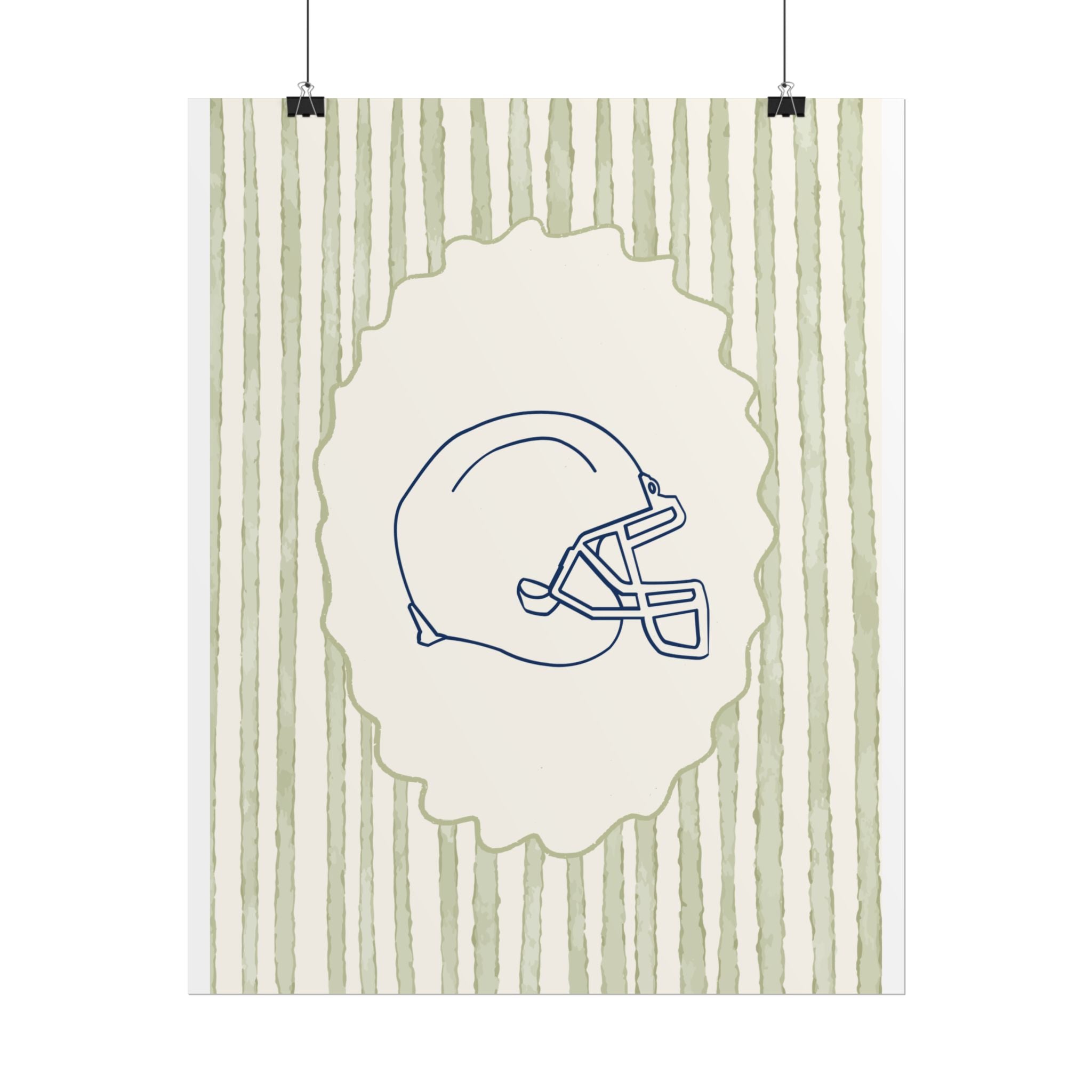 Vintage Striped Football Helmet Poster — Rolled Wall Art for Sports Fans