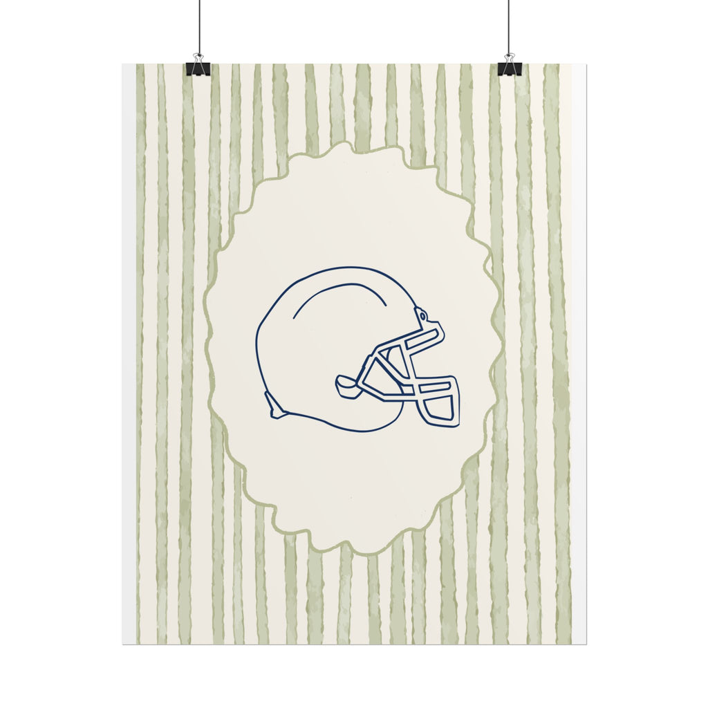 Vintage Striped Football Helmet Poster — Rolled Wall Art for Sports Fans