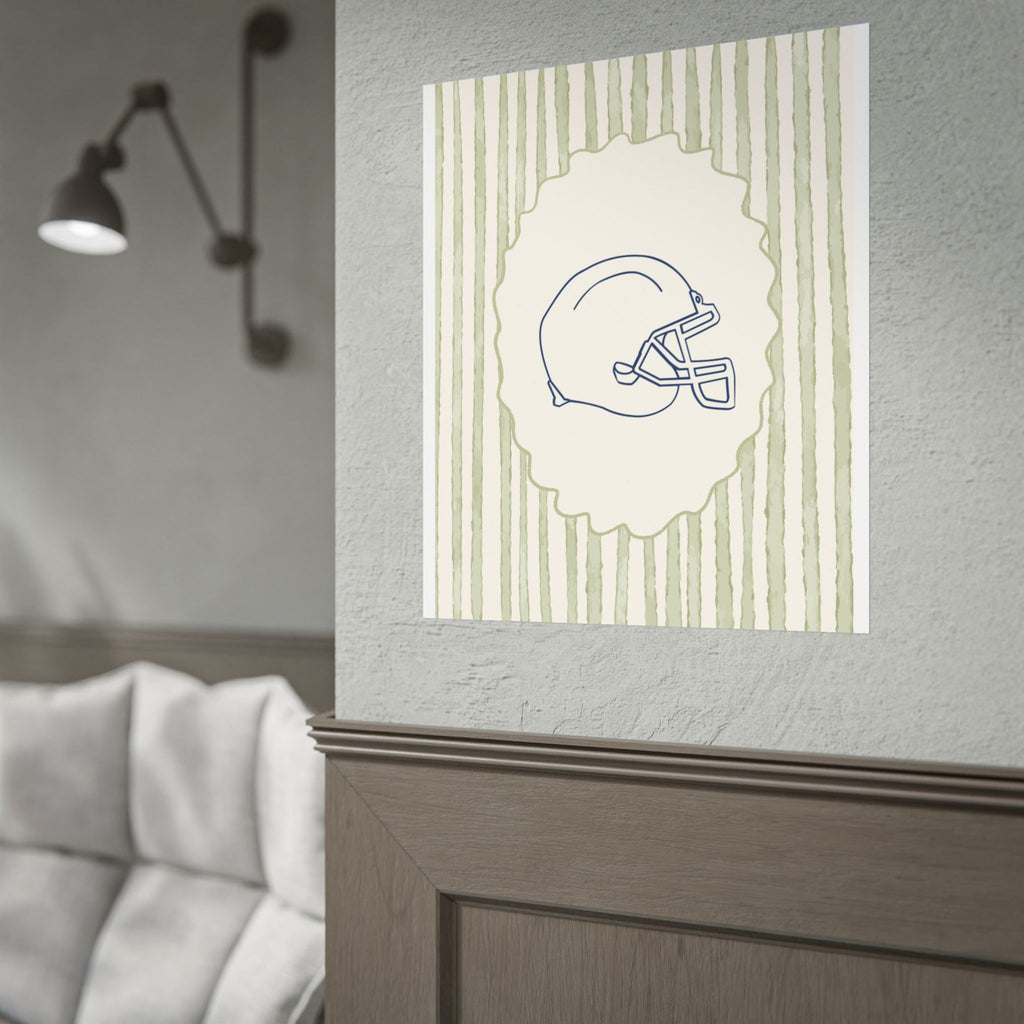 Vintage Striped Football Helmet Poster — Rolled Wall Art for Sports Fans