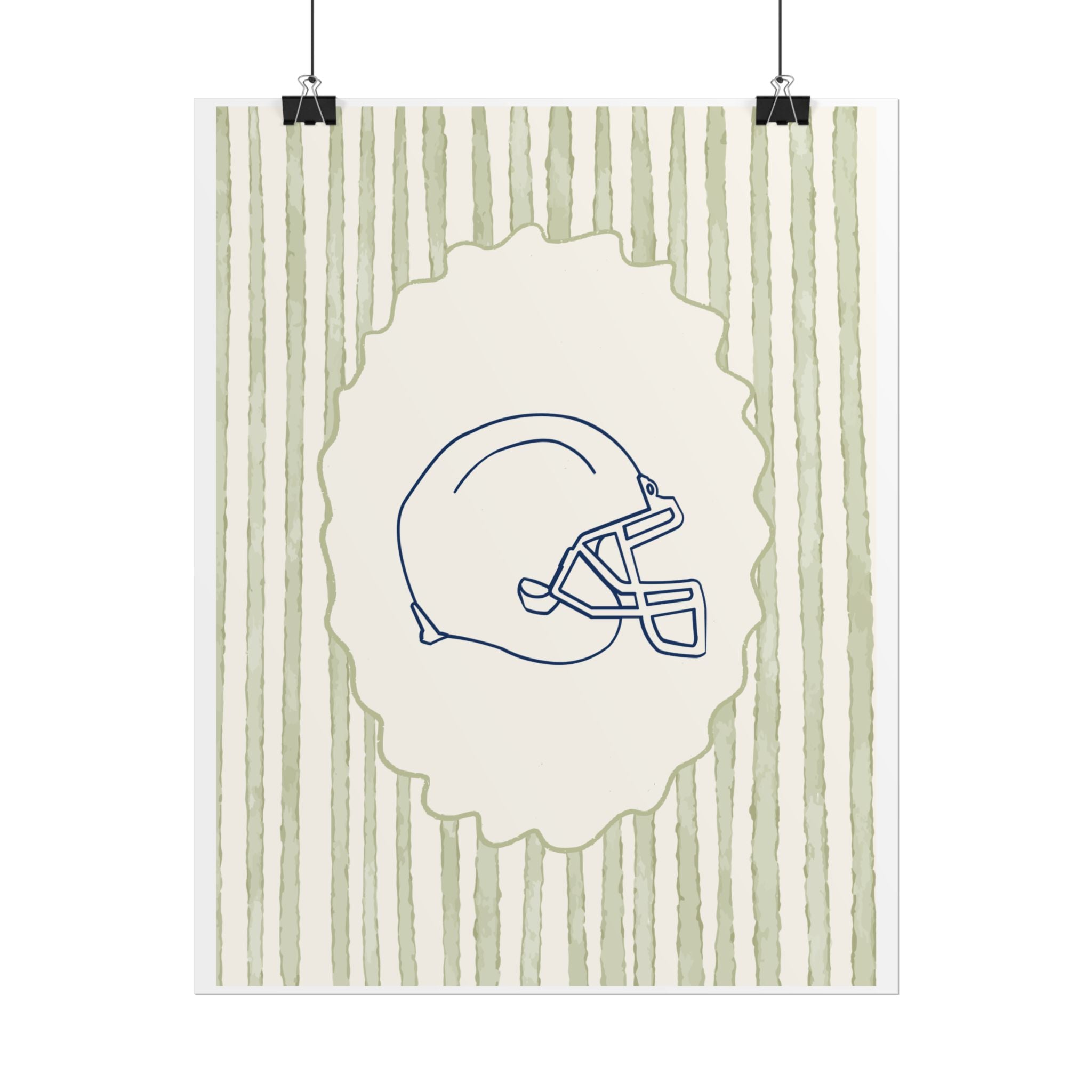 Vintage Striped Football Helmet Poster — Rolled Wall Art for Sports Fans