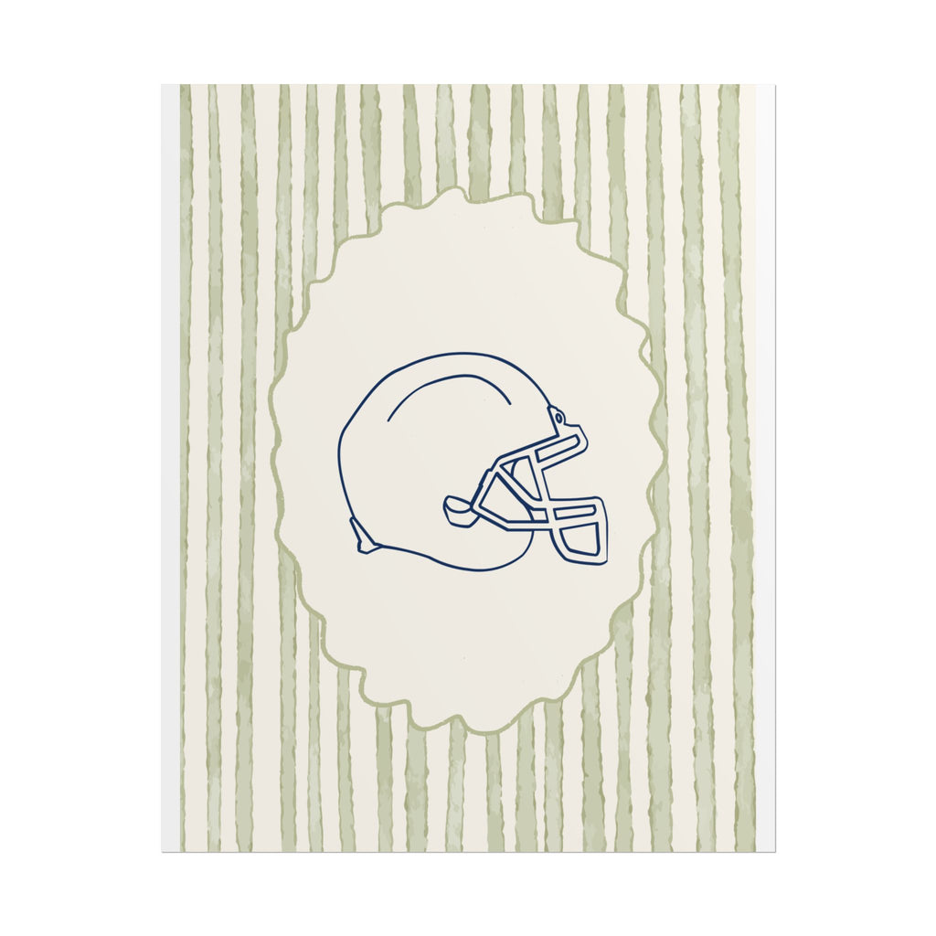 Vintage Striped Football Helmet Poster — Rolled Wall Art for Sports Fans