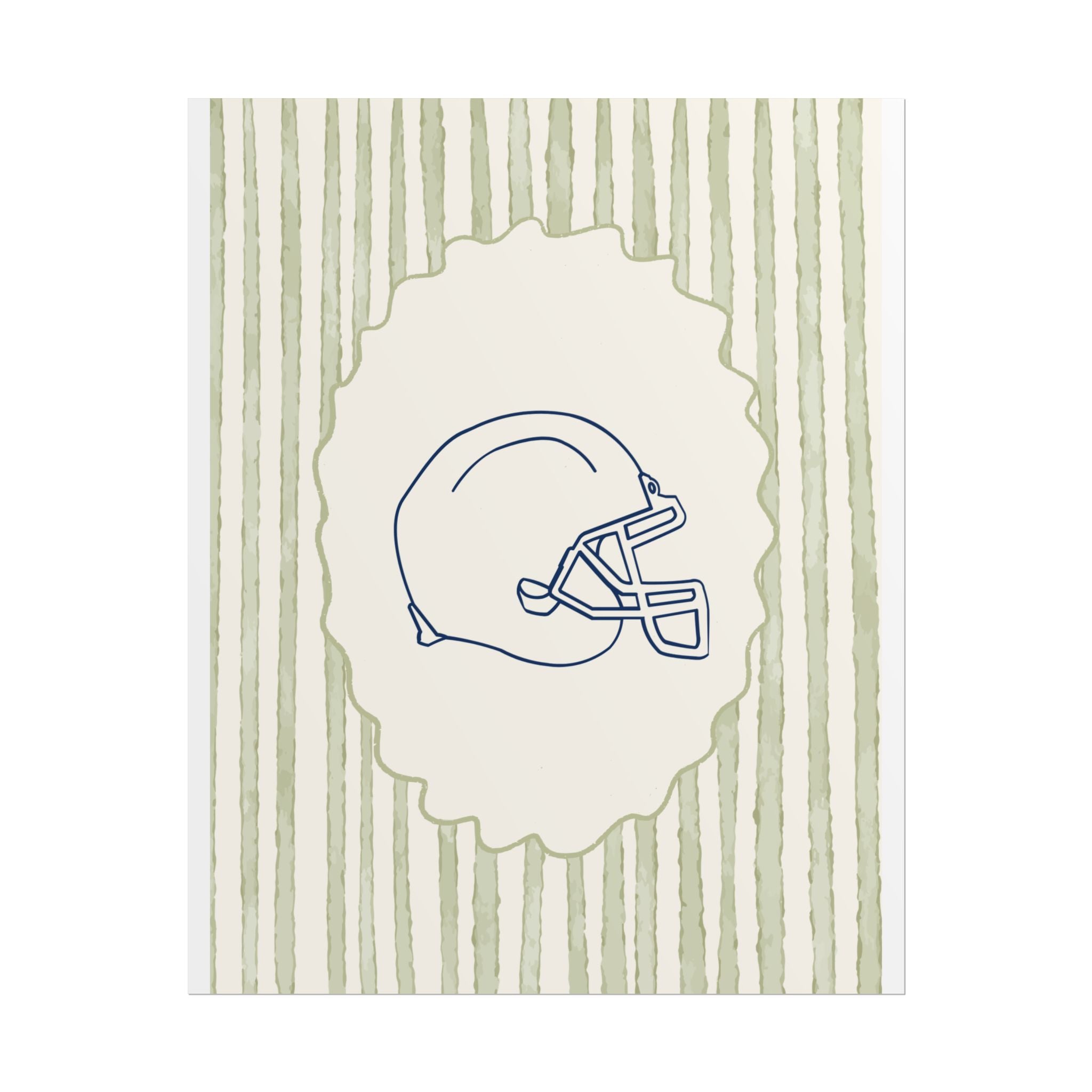 Vintage Striped Football Helmet Poster — Rolled Wall Art for Sports Fans